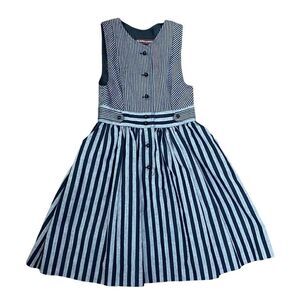 Vintage Hummelsheim Girls Striped Dress Size 5 Gray Black Sleeveless
